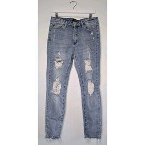 Judy Blue Skinny Fit Jeans Distressed Light Wash Frayed Hem Women’s Size 11/30